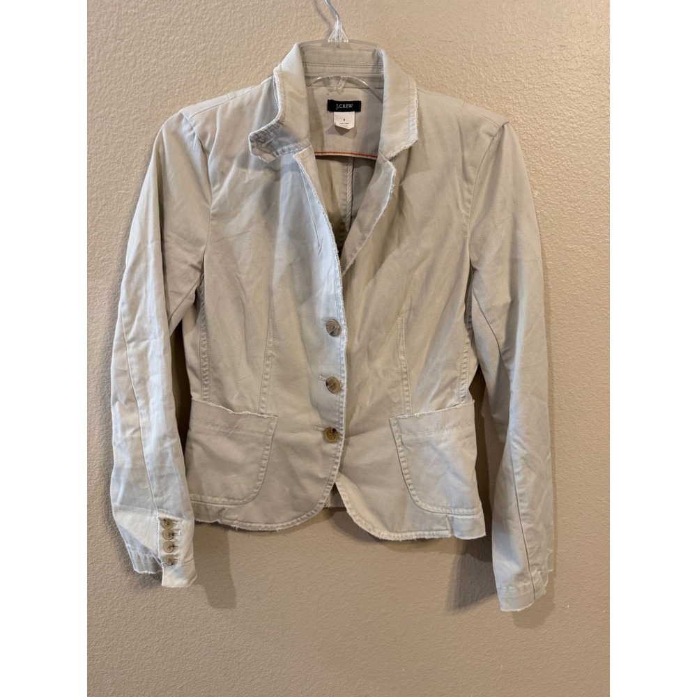 J.Crew Womens Khaki Cotton Twill Raw Edge Frayed Blazer Jacket Size S RN77388